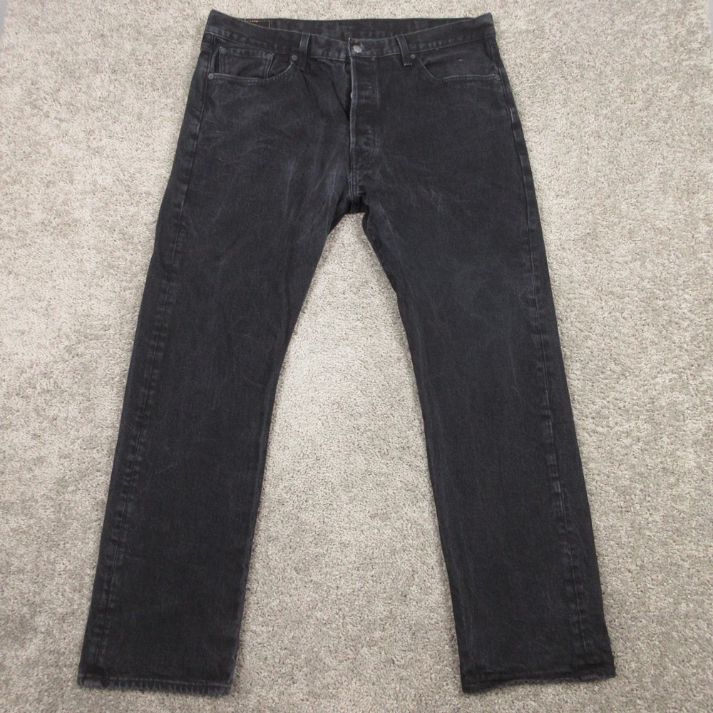 Levis Jeans Mens 38x32 Black 501 Button Fly Regular Straight Washed Denim Pants